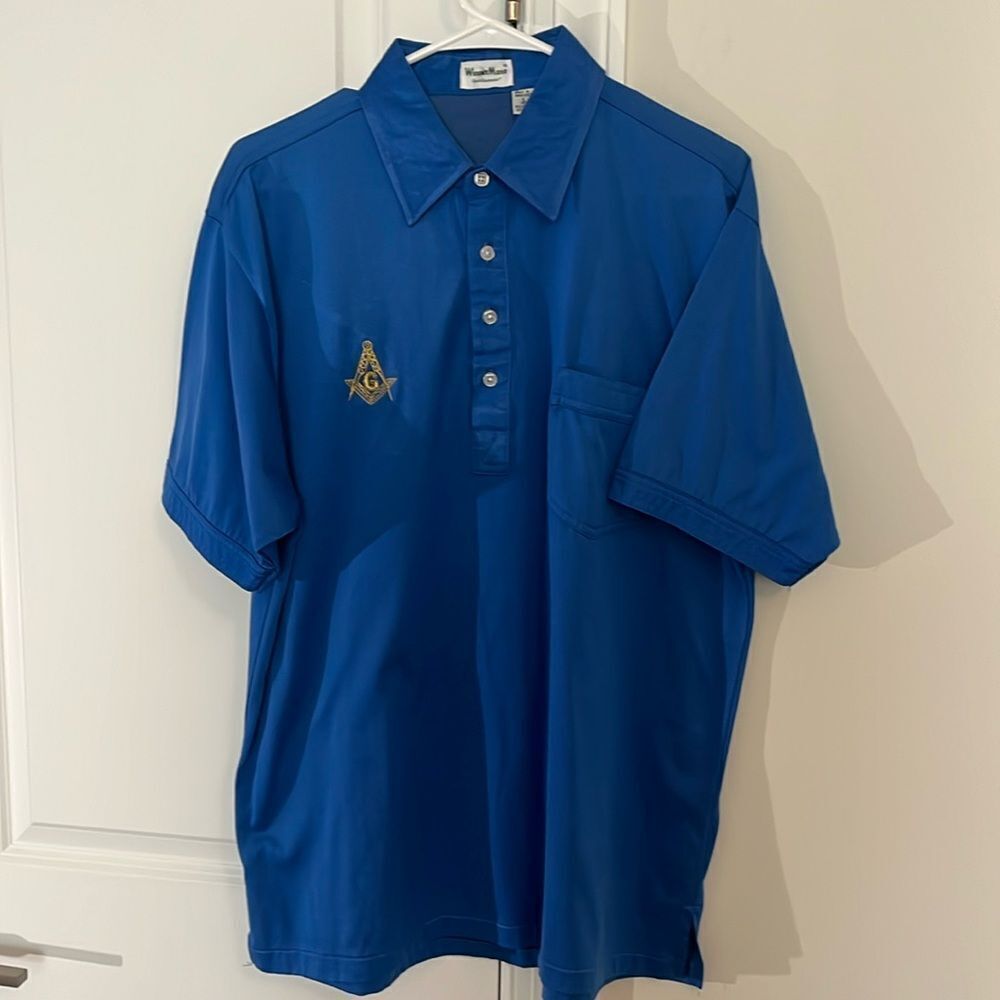 Vintage Duke Royal Blue Mason Free Masons Pocket Polo Golf Shirt L Men’s Retro